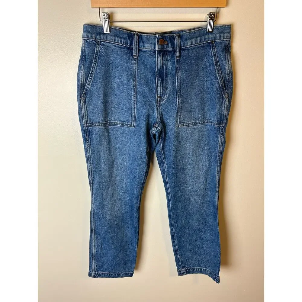 J.Crew High Rise Cropped Jeans‎ Tapered Leg Regular Fit Medium Wash Blue Size 29